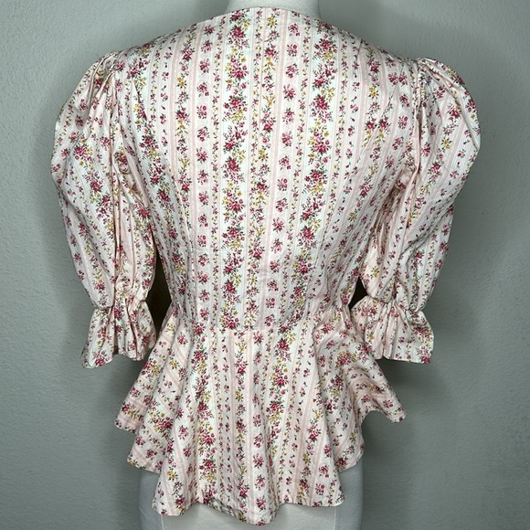 NWOT Revolve Petersyn Mimi Zip Peplum Top Beige Pink Sz Small  Cottage Victorian - Picture 6 of 16